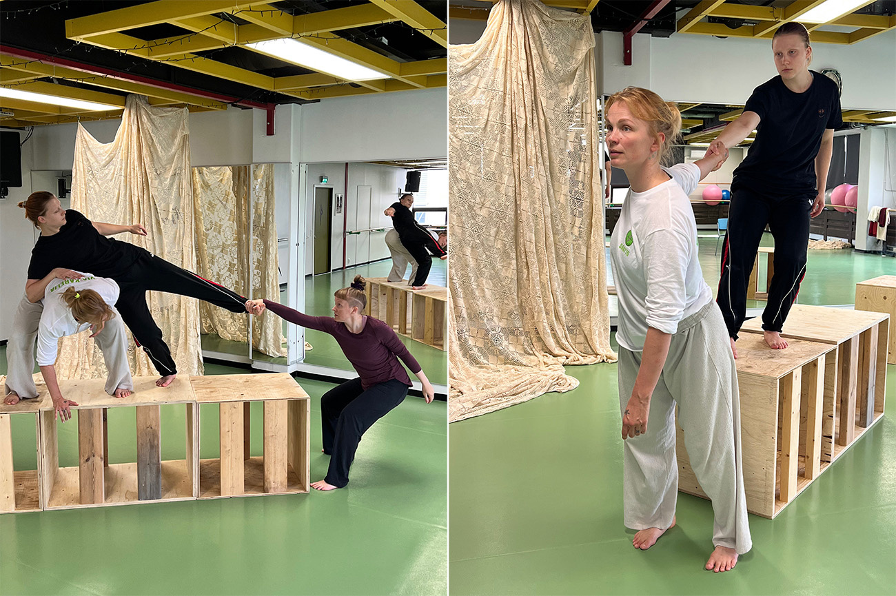 5 6 Treenisalissa SalamaDance Company, Sanna Salama vas. Hilppa Huusman ja Heidi Tiainen sekä Via Karelia Kuva Susanna Kivinen.