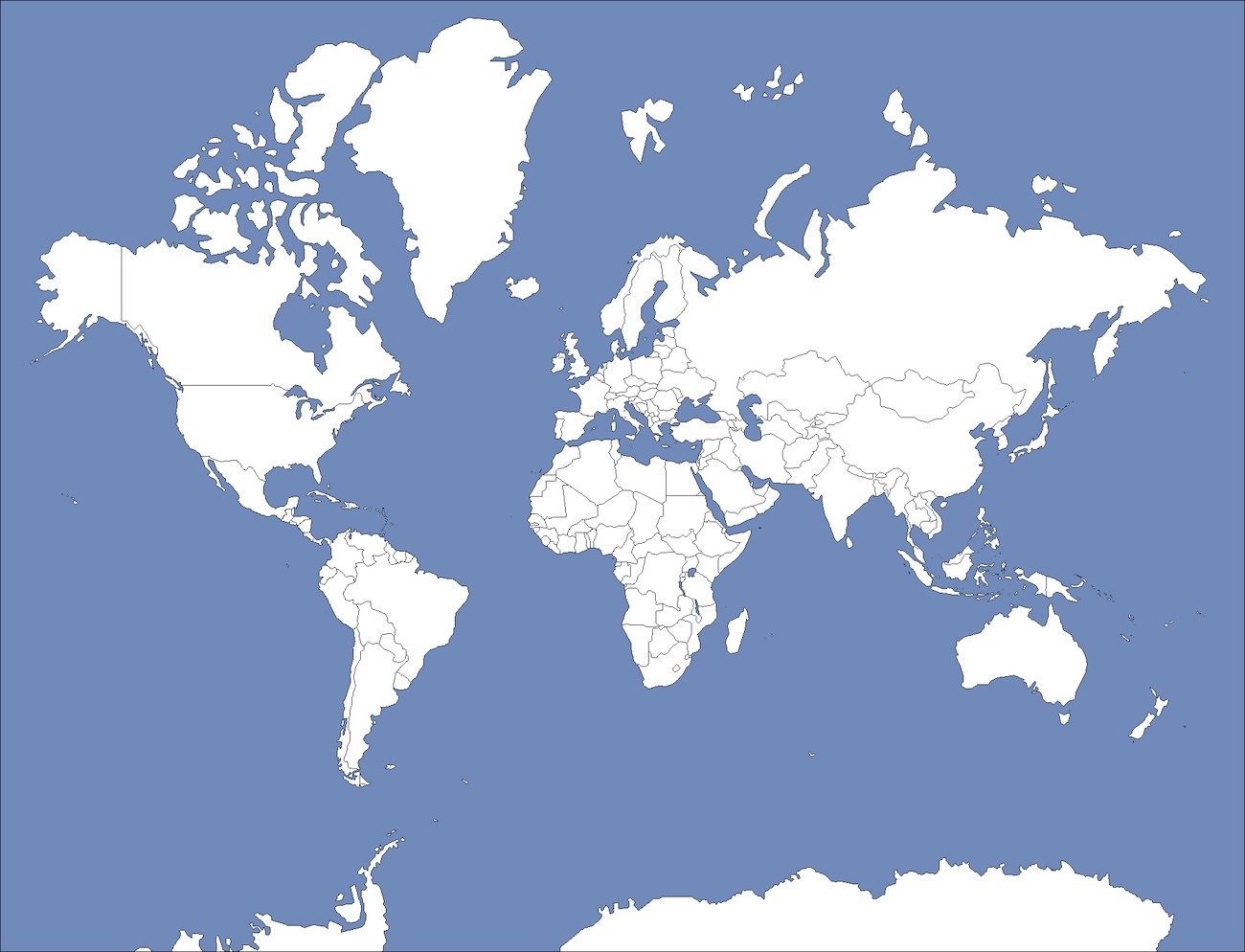 Blank Map of The World Small Scale Mercator Projection (kopio)