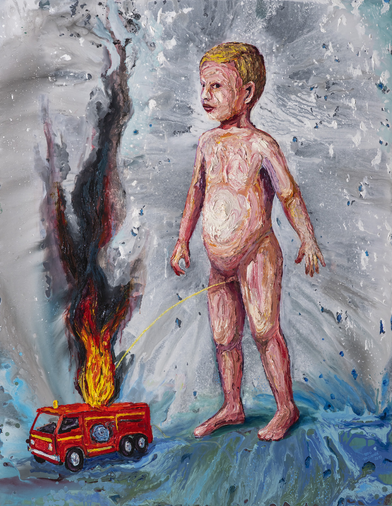 Teemu Saukkonen, Winter on fire, 2023, 200x155cm, öljy ja akryyli kankaalle